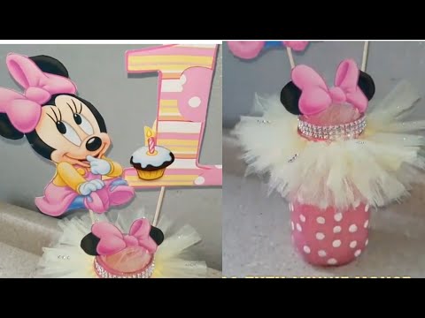 centros de mesa de minnie mouse/con jars.