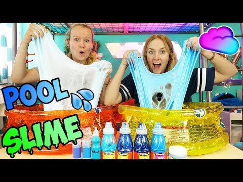 XXL POOL SLIME CHALLENGE - WASSERSCHLEIM  IM BABY PLANSCHBECKEN - Nina VS Kathi - Wer geht baden?