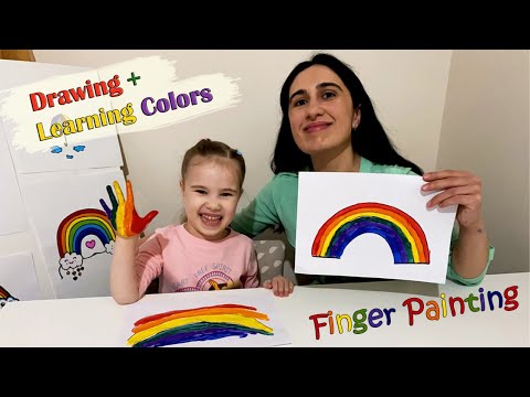 How to Draw a Rainbow with Niki and Mom | Finger Painting - Learning Colors for Kids