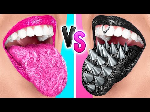 DESAFÍO DE COMIDA ROSA VS. NEGRA || Comer solo comida de 1 color por 24 horas! Por 123 GO! CHALLENGE