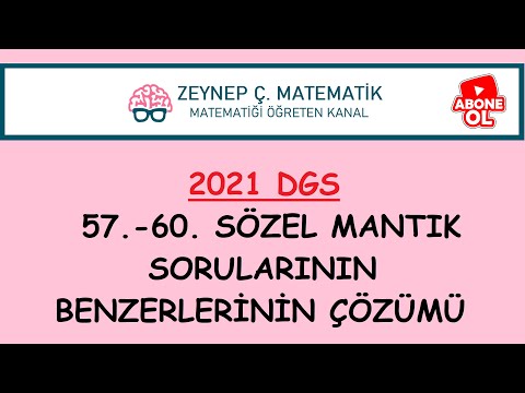 2021 DGS SÖZEL MANTIK SORU BENZERLERİNİN ÇÖZÜMLERİ (57-60. SORULAR)