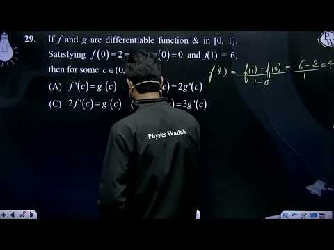 Thumbnail for If f and g are differentiable function &amp; in [0, 1]. Satisfying f0=2=g1,&#8202;g0=0&nbsp;and ....