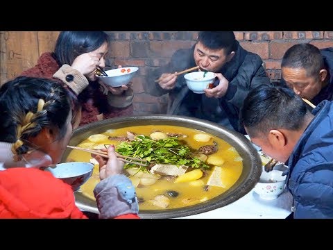 【超小厨】岳父又抓鸡，“土豆炖母鸡”配折耳根，蘸辣椒油吃爽爆了，买100只鸡暑假吃，美！