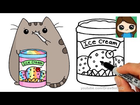 How to Draw Tub of Rainbow Ice Cream | Pusheen
