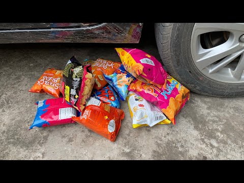 Ô tô nghiền nát mọi thứ, xe cán đồ vật bim bim bánh ngọt kẹo, coca cola long nước #qtq