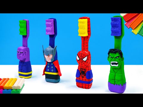 How to make toothbrush mod superhero Spider man, Hulk, Thor, Thanos and Captain America with clay