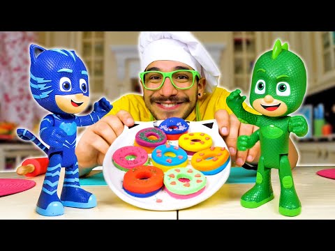 Donuts de plastilina Play Doh. Cocina para niños con los Héroes en Pijama. Juguetes de PJ Masks