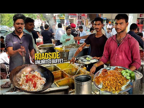 80/- Biggest Roadside Unlimited Buffet ???? 30+ Items w/ Chole Bhature Paneer Tikka Masala Jumbo Pizza
