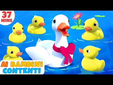 Cinque Piccoli Anatre | Canzoni per Bambini in Italiano | Ai Bambini Contenti