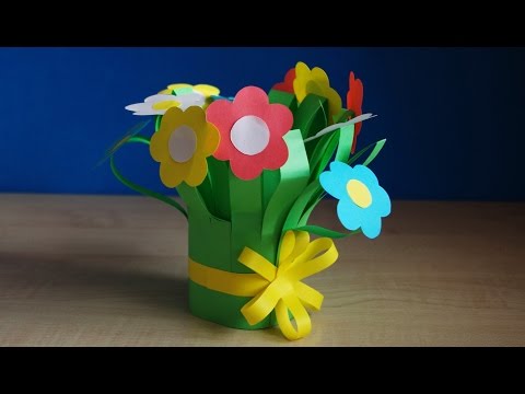 Thumbnail for Поделки на 8 марта из цветной бумаги. Цветы в подарок маме своими руками. Букет в вазе.
