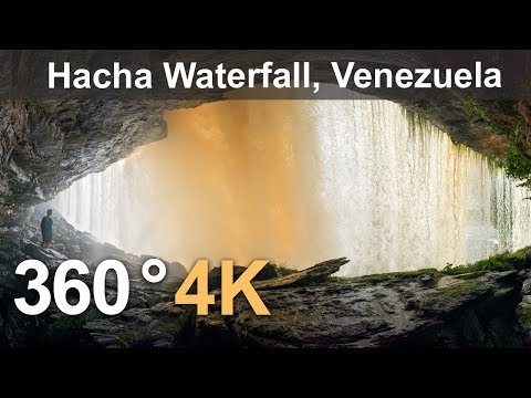 360°, Canaima Lagoon, Venezuela. Part II. Hacha Waterfall. 4K aerial video