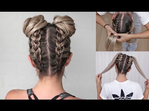 Space Buns - Double Bun - Upside down Dutch Braid into Messy Buns - DIY tutorial!