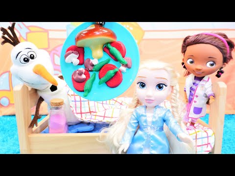 Karlar Ülkesi Elsa. Frozen. Olaf bilmediği mantarı yiyip hasta oluyor.Doktorculuk oyunu