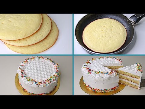 Vanilla Cake In Fry Pan | With Eggs / Eggless &amp; Without Oven | Yummy Vanilla Cake Recipe