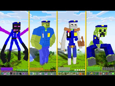 MINECRAFT HOW TO PLAY GIANT TITAN POLICE MOBS ZOMBIE ENDERMAN SKELETON CREEPER BATTLE My Craft
