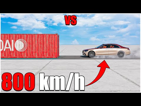 Thumbnail for Beamng Drive | Mercedes-Maybach S680 With Dummy VS Container 800 km/h (291) | #cars crash test