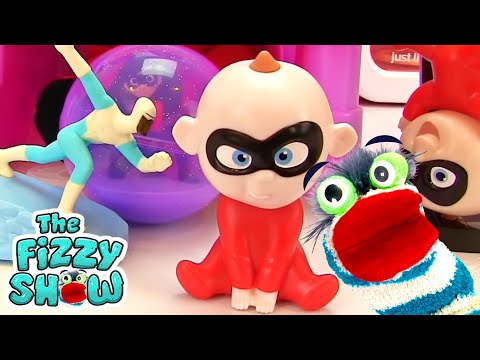 Fizzy Helps Disney Pixar Incredibles With Toy Suprises | Pretend Food For Kids