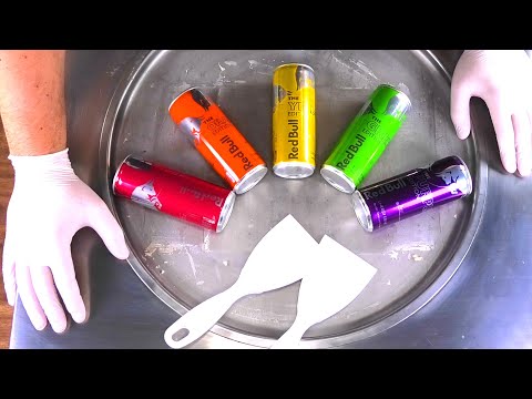 Colorful Ice Cream Rolls | Energy Drink rolled Ice Cream - Red Bull Colors recipe | satisfying ASMR