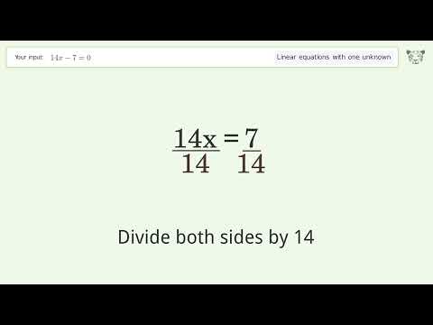 Thumbnail for Solve 14x-7=0: Linear Equation Video Solution | Tiger Algebra