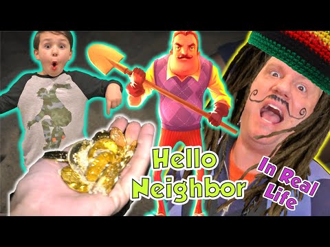 Hello Neighbor in Real Life Toy Scavenger Hunt with Hidden Treasure (Kids Skit)