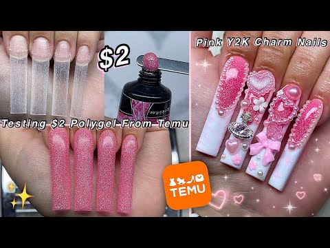 Thumbnail for TESTING $2 POLYGEL FROM TEMU✨ PINK Y2K POLYGEL NAILS & KAWAII CHARMS DESIGN! | Nail Tutorial