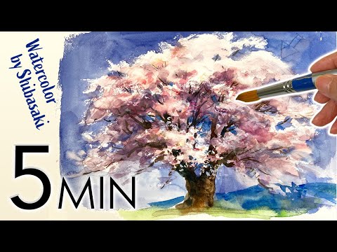 [Eng sub]  How to draw a Cherry Blossoms &quot;Sakura&quot; / 5 min Easy Watercolor / Tutorial for beginners