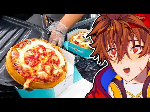Thumbnail for KOREAN PIZZA WAFFLES! | Kenji Reacts