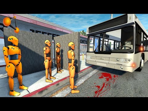 ПЬЯНЫЙ ВОДИТЕЛЬ АВТОБУСА СНЕС ОСТАНОВКУ С ЛЮДЬМИ | BeamNG.drive