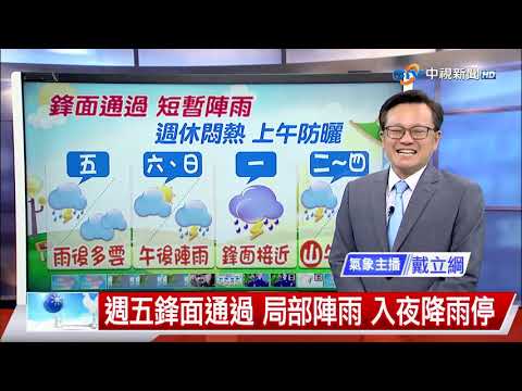 【立綱氣象報報】週五鋒面通過 局部陣雨 入夜降雨停│中視晚間氣象 20230518