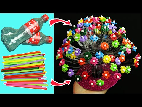 Thumbnail for DIY recycle plastic bottles flower vase easy - straw flower vase crafts