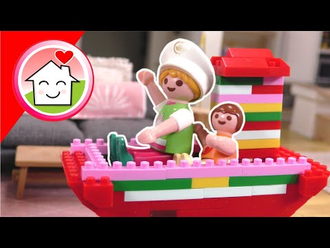 Playmobil Familie Hauser - Anna und Lena bauen ein Schiff aus Bausteinen - und andere Geschichten