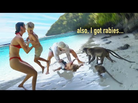 Family Attacked by Monkeys in Thailand (father saves his sons!)