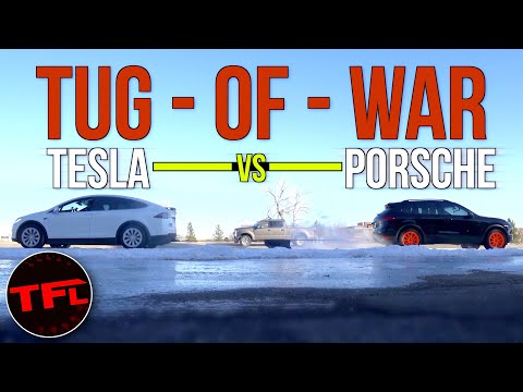 It's On! Tesla Model X vs. Porsche Cayenne Turbo vs. Ford F-250 Tug-of-War