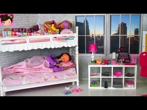 Thumbnail for Barbie Sisters Bunk Bed Bedroom Morning Routine - Playing with Doll House Bathroom Tub
