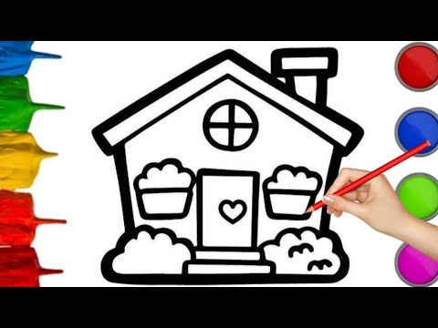 House Drawing, Painting and Coloring for Kids // How to Draw a House Drawings