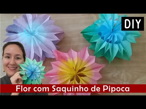 Como fazer Flor com Saquinho de Pipoca - Enfeite Fácil e Barato de Festa Junina - DIY