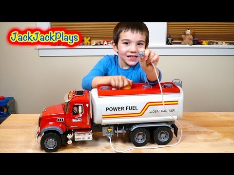 Thumbnail for Fuel Truck Surprise Toy Unboxing! | Bruder Trucks Pretend Play for Kids | JackJackPlays