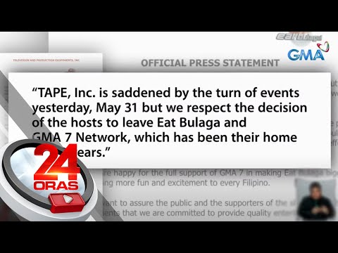 Thumbnail for Iba pang hosts at production staff ng "Eat Bulaga," nag-resign sa Tape Inc. kasunod ng... | 24 Oras