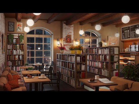 Thumbnail for Bookstore Coffee Shop Ambience with Calm Jazz Music & Rain Sounds for Relax/Study/Work to