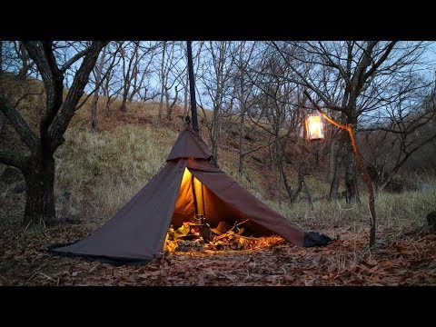 コットンの新幕Tschum 2P SOSWAに薪ストーブ【Small Hot Tent Bushcraft Trip】