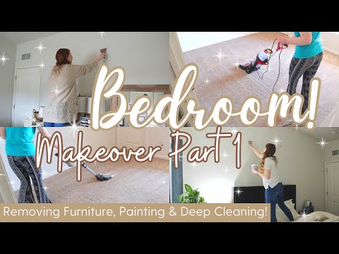 Bedroom MAKEOVER Part 1! Removing Old Furniture, Painting, and Deep Cleaning!